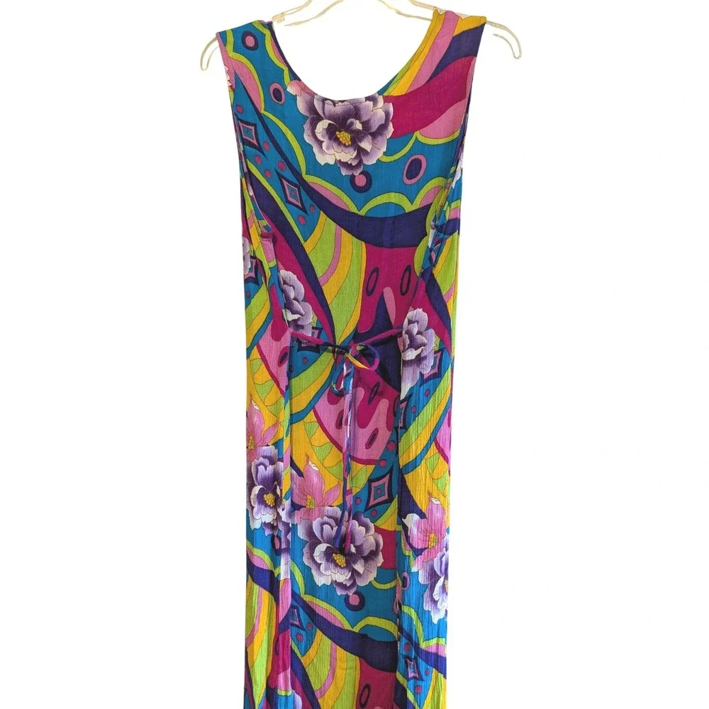 Vintage R&K Original Funky Hawaiian Floral Rayon Maxi Dress Sz Lg Retro Look